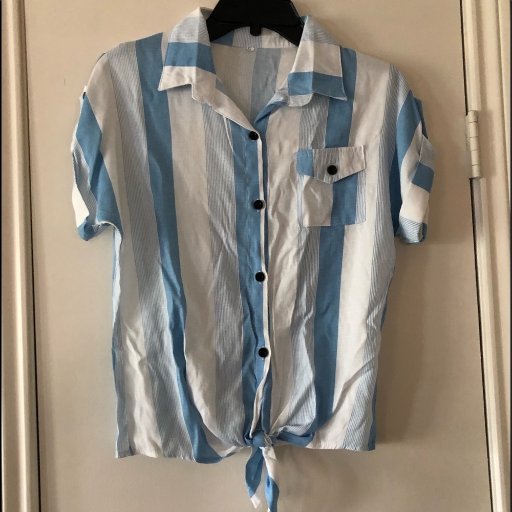 New Blue and White Button Down Shirt from Shein